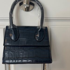 Elegant Navy Croc-Embossed Mini Bag